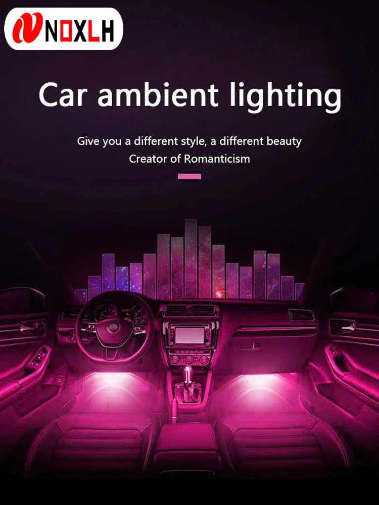 Neon LED Auto Innenraum Umgebungs fuß Streifen Licht Kit Zubehör RGB Hintergrund beleuchtung Remote App Musik steuerung Auto dekorative Lampe