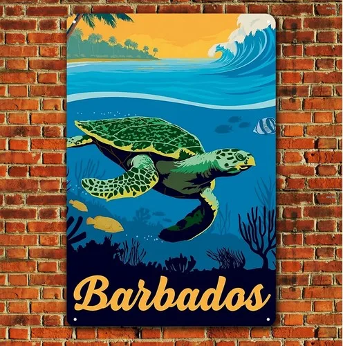Póster Metálico Coleccionable de Barbados, Letrero de Metal con Diseño de Destino Turístico