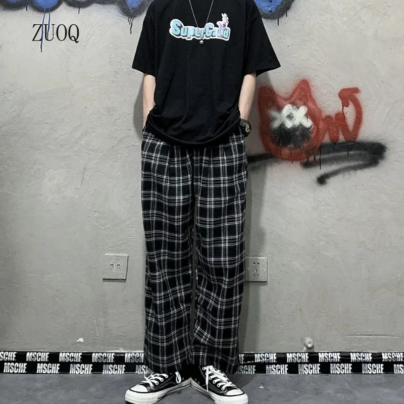 2026 Korean Style Plaid Pants Women Summer New Loose Straight Wide-leg Loose Casual Office Lady Trousers Daily Sweatpants Female