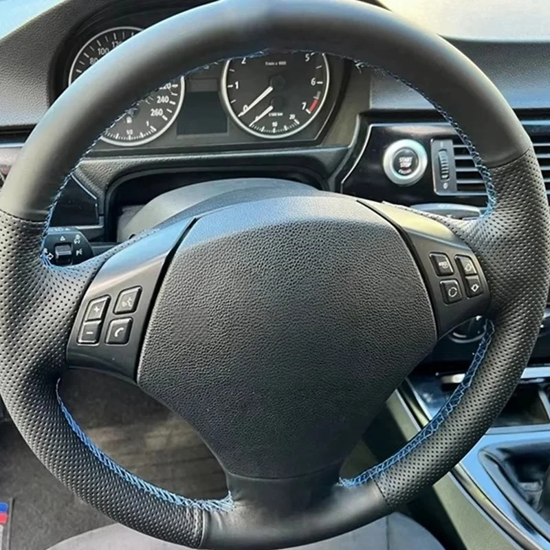 

Натуральная кожа, черный, для самостоятельной установки, чехол на руль для BMW 325i 335i X1 E84 E90 E91 (Touring), аксессуары для авто, для BMW 320d