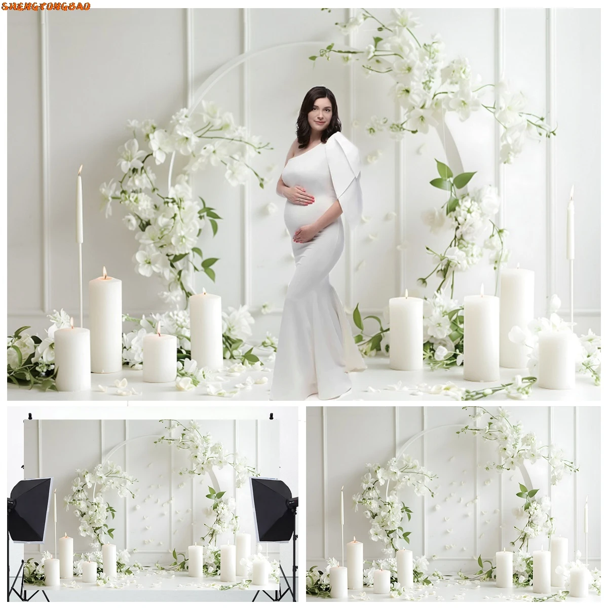 

Wedding Portrait Backdrop Indoor White Circle Floral Birthday Decor Maternity Dresses Photoshoot Photo Background Photo Studio