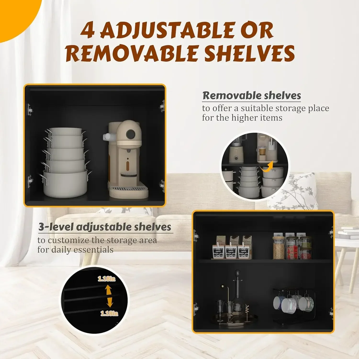 خزانة مخزن المطبخ مع حامل الميكروويف، خزائن تخزين المطبخ قائمة بذاتها مقاس 71 بوصة مع أرفف قابلة للتعديل وأبواب زجاجية