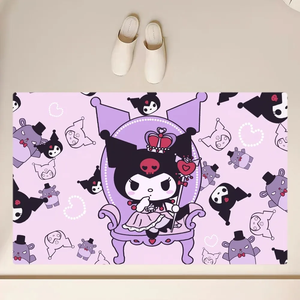 MINISO-Tapete antiderrapante dos desenhos animados Kuromi, Tapete bonito da entrada, Banheiro, Cozinha, Quarto, Sala de estar, Decoração de casa