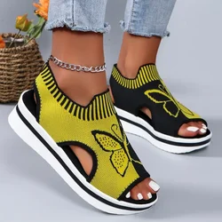 Women's Roman Flat Sandals Mesh Fish Mouth Casual Low Heels Summer Thick Sole Shoes Sports Wedge Beach Comfort Sandals 36-43