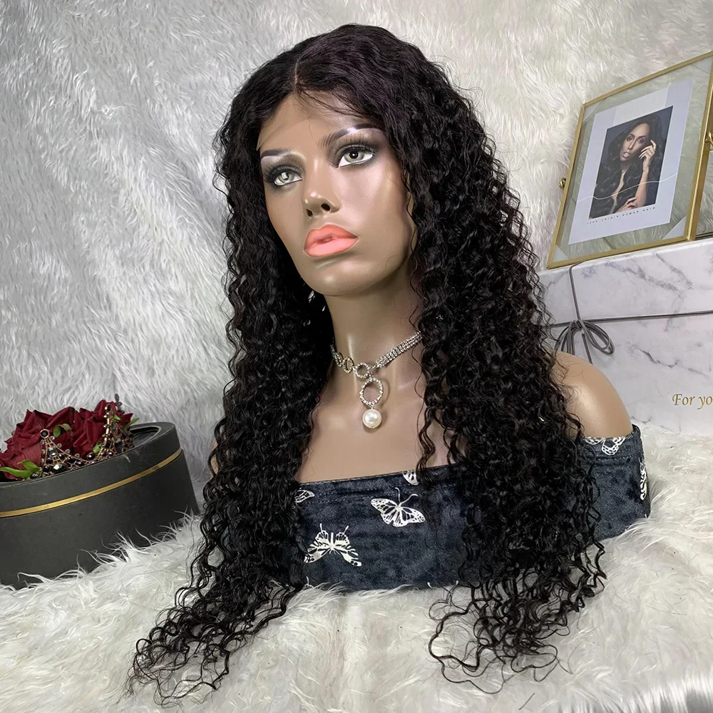 Deep Wave 4x4 Transparent Lace Front Wigs Brazilian Water Deep Curly Human Hair Wigs for Black Women Pre Plucked with Baby Hair