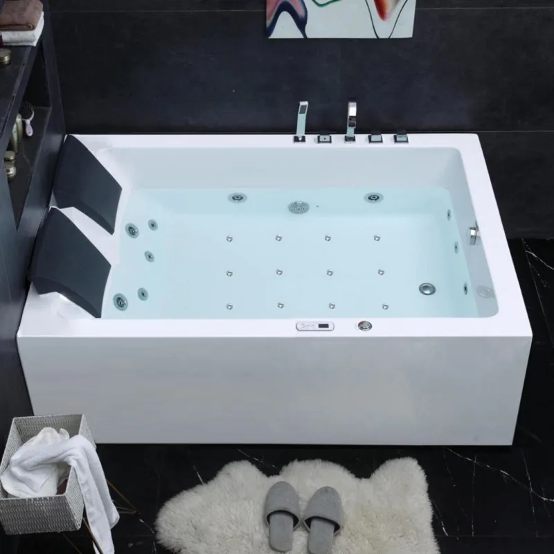 

Double-sided skirting rectangular double acrylic deep-soak heated massage hotel bathtub