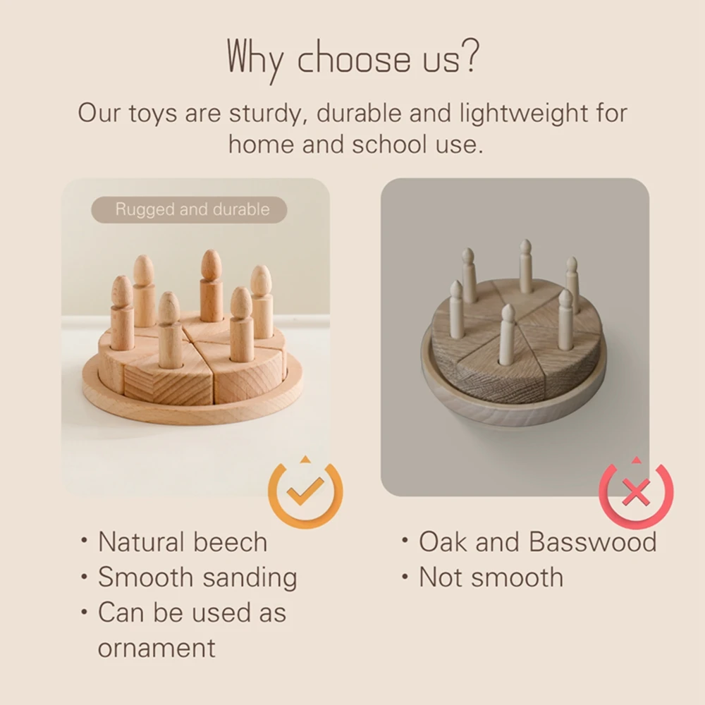 Nordic Block Birthday Cake Beech Children Play House Simulation Kitchen Toys Wooden Candles Educational Play Kids Brain Game Toy