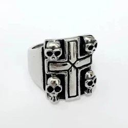 Fashion Four Skulls Cross Ring Stainless Steel Jewelry Cool Punk Skull Biker Mens Ring SWR0006