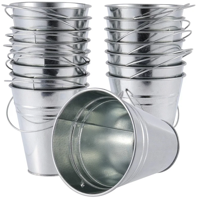 

RMWIN-Galvanized Metal Bucket With Handle(16 PCS), Galvanized Planter Pail For Balconies, Gardens, Patios, Office, Parties
