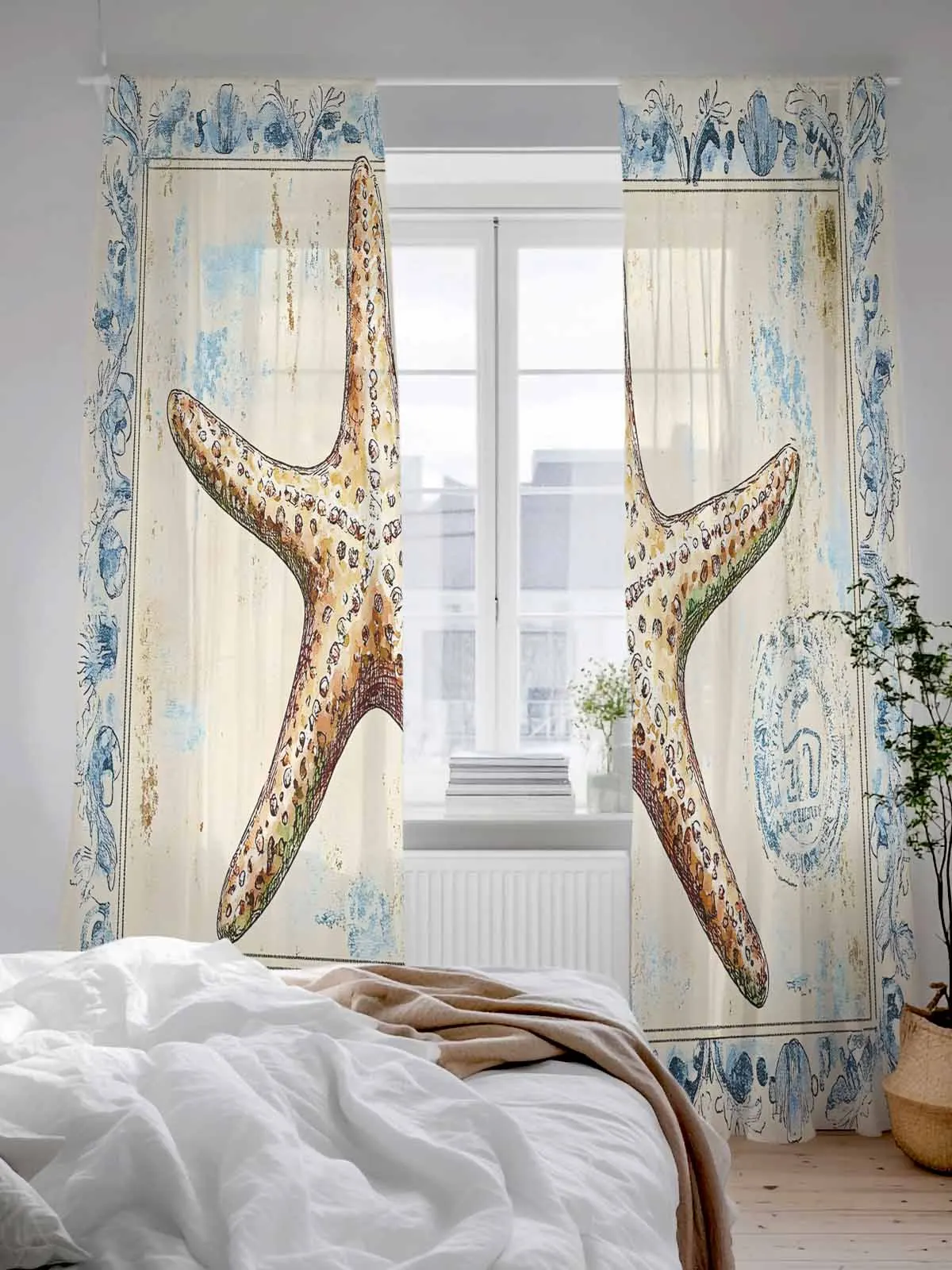 

Retro Shell Abstract Sheer Curtains For Living Room Window Voile Tulle Curtain Bedroom Decoration