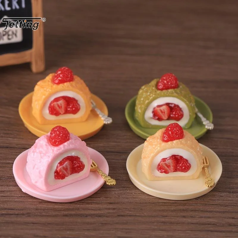 4PCS Dollhouse Miniature Strawberry Cream Cake Mini Food Afternoon Tea Set Scene Decoration For Doll Accessories Toys