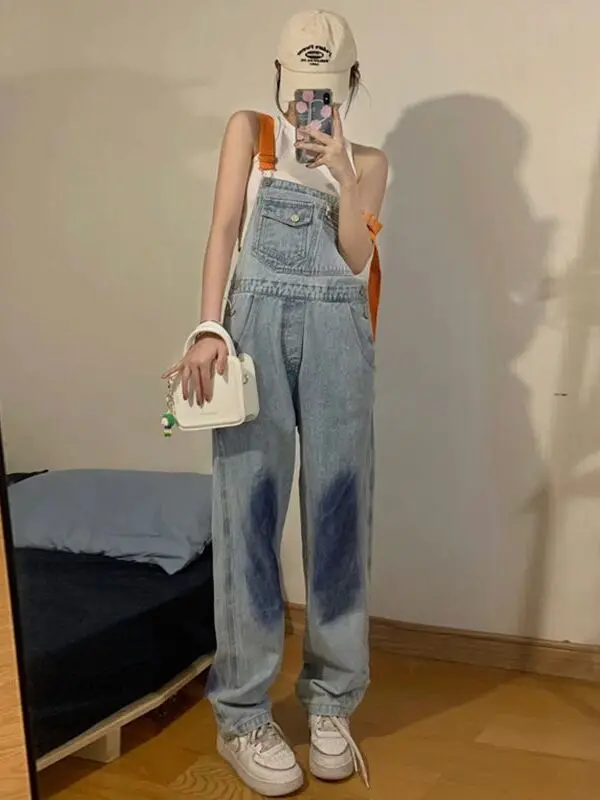 

Faionable Color Blo Denim Overalls Women's Spring Autumn New Large Size Slimming Pants for plus Size Women