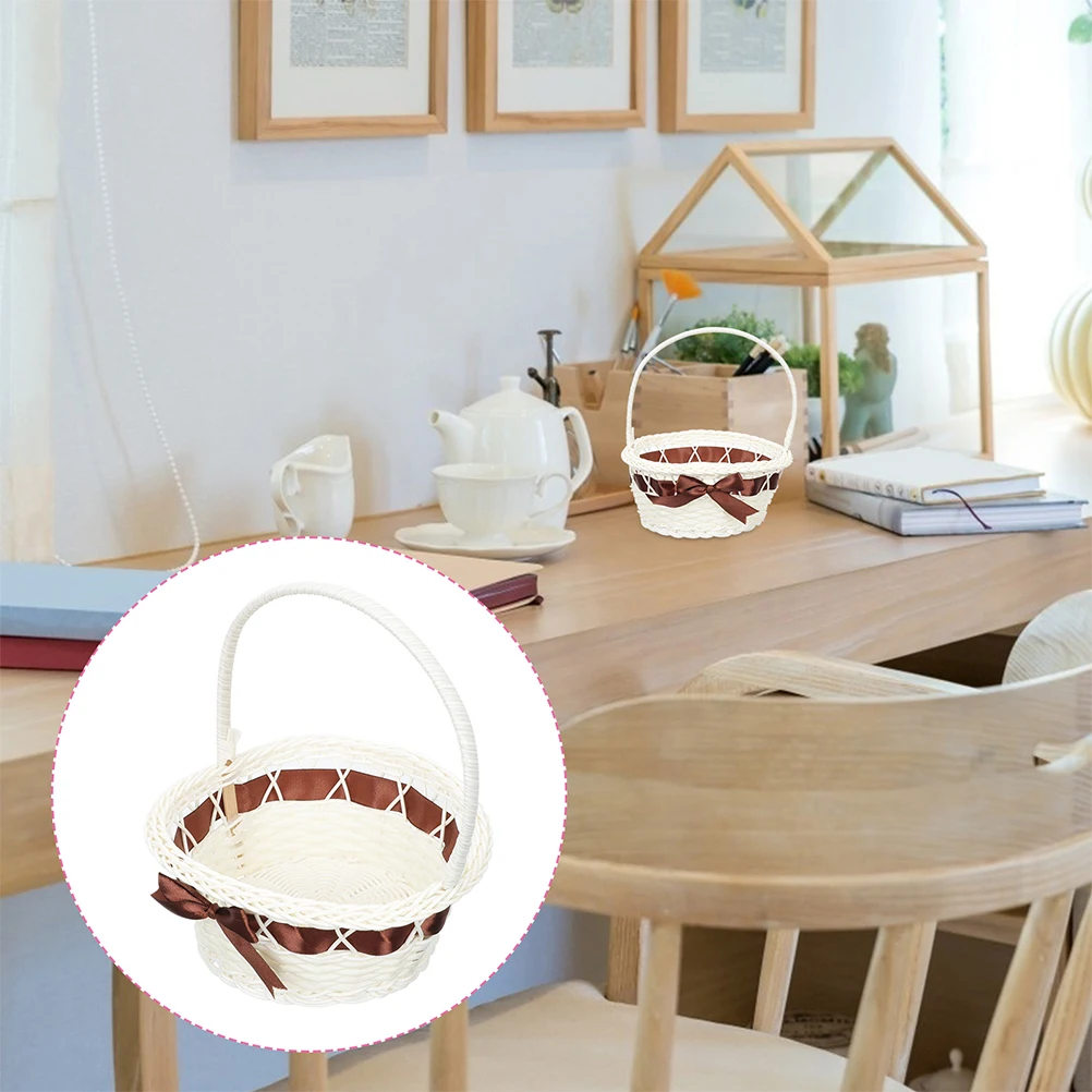 

2pcs Hand-woven Flower Basket Plastic Rustic Style Wedding Party Favor Storage Home Decor Handle Woven Fruit Garden