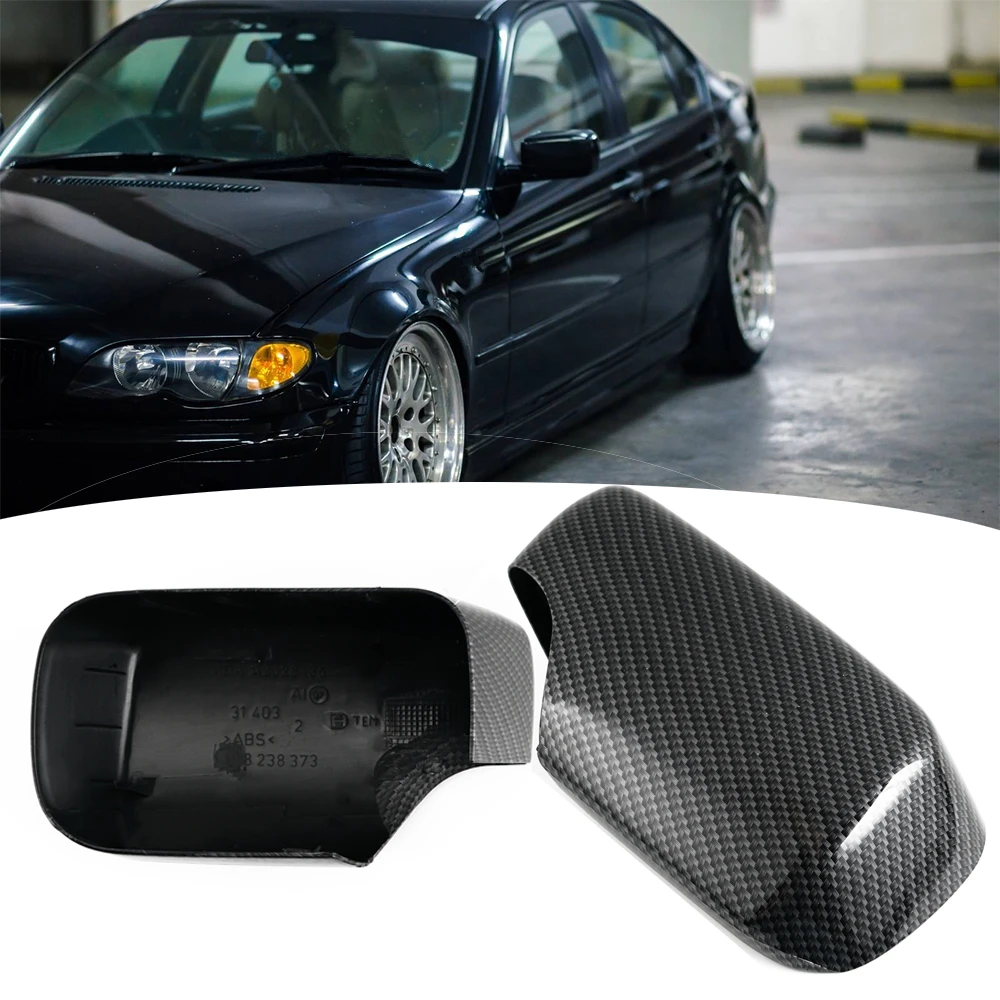 

Pair Left & Right Carbon Fiber Car Rearview Mirror Cover Cap for BMW E46 1998-2005 51168238375 51168238376