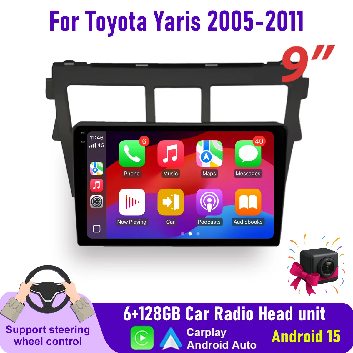 

9“ Wireless CarPlay Android auto 6-128GB (8CORE) For Toyota Yaris 2005-11 QLED Screen Android Head Unit Navigation GPS Car Radio