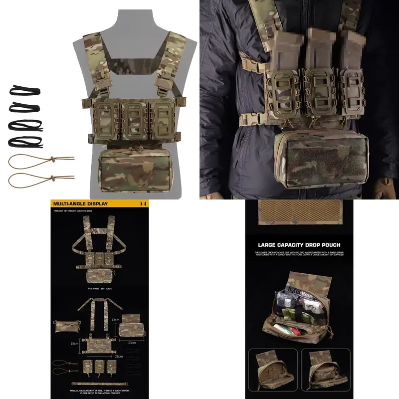Tactical Vest Triple Mag Pouch Laser Cut Chest Rig Universal Quick Pull Sleeve Lightweight Molle Mount With Hanging Bag