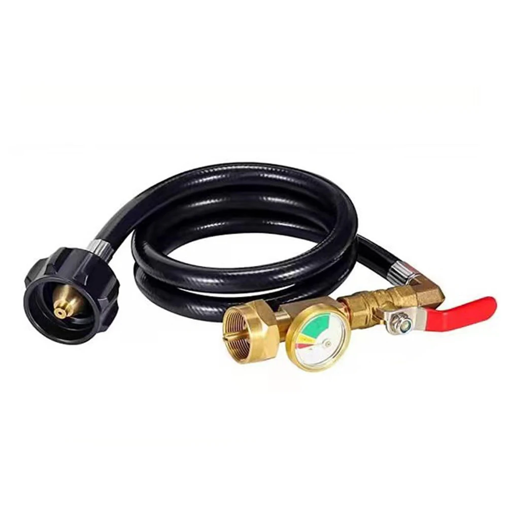 

3FT Hose Propane Refill Adapter with Pressure Gauge Heavy Duty Brass for Outdoor Grilling and Camping Equipment