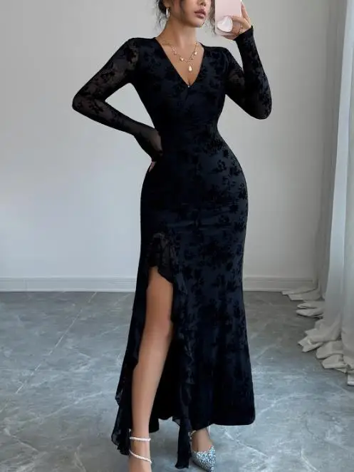 

Women's Dress 2025 Autumn/winter Elegant Lace Wrapped Hip Skirt Long Skirt Dress Temperament Commuting Dress