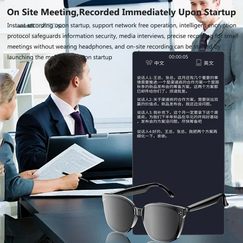 Polarized Smart AI Translation Glasses Filtering Self-priming Sunglass Lenses Audio Built-in Mic&Speakers Touch&Voice Assistant