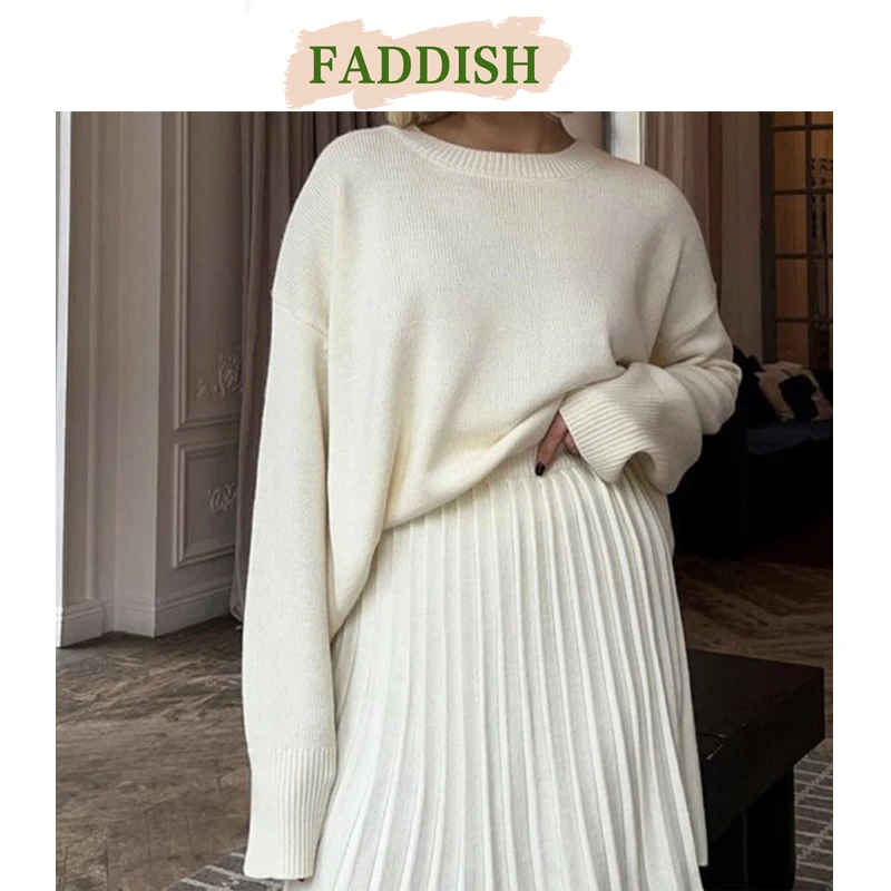 FADDISH-Women's Loose Round Collar Knitted Sweaters, Casual Long Sleeve Top, Pullovers, Female Fashion, Autumn, Winter, 2025