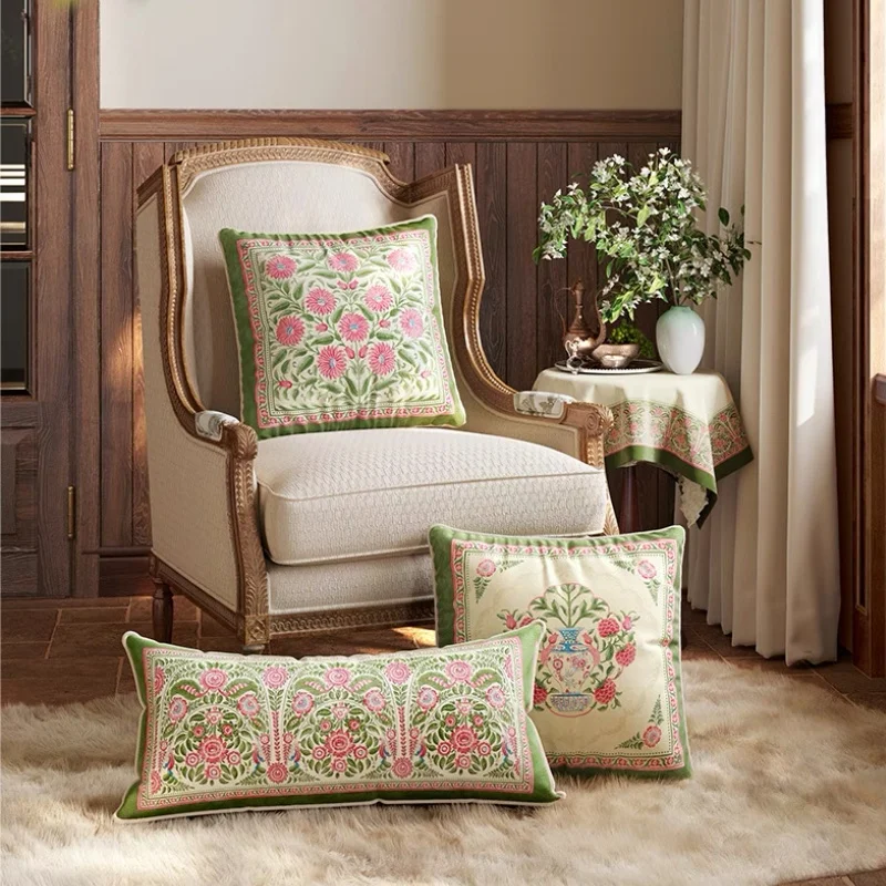 Green Garden Flora Pillow Retro Country Style Cushion Case Velvet Decorative Pillow Cover For Sofa Chair Home Decorations