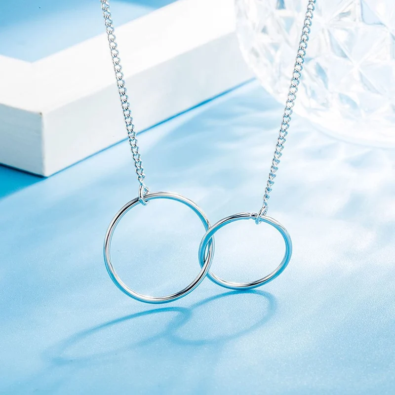 New Fashion Simple Geometric Pendant Necklaces For Women Two Hoops Circle Connected Smooth Charm Necklace Accessories Best Gifts