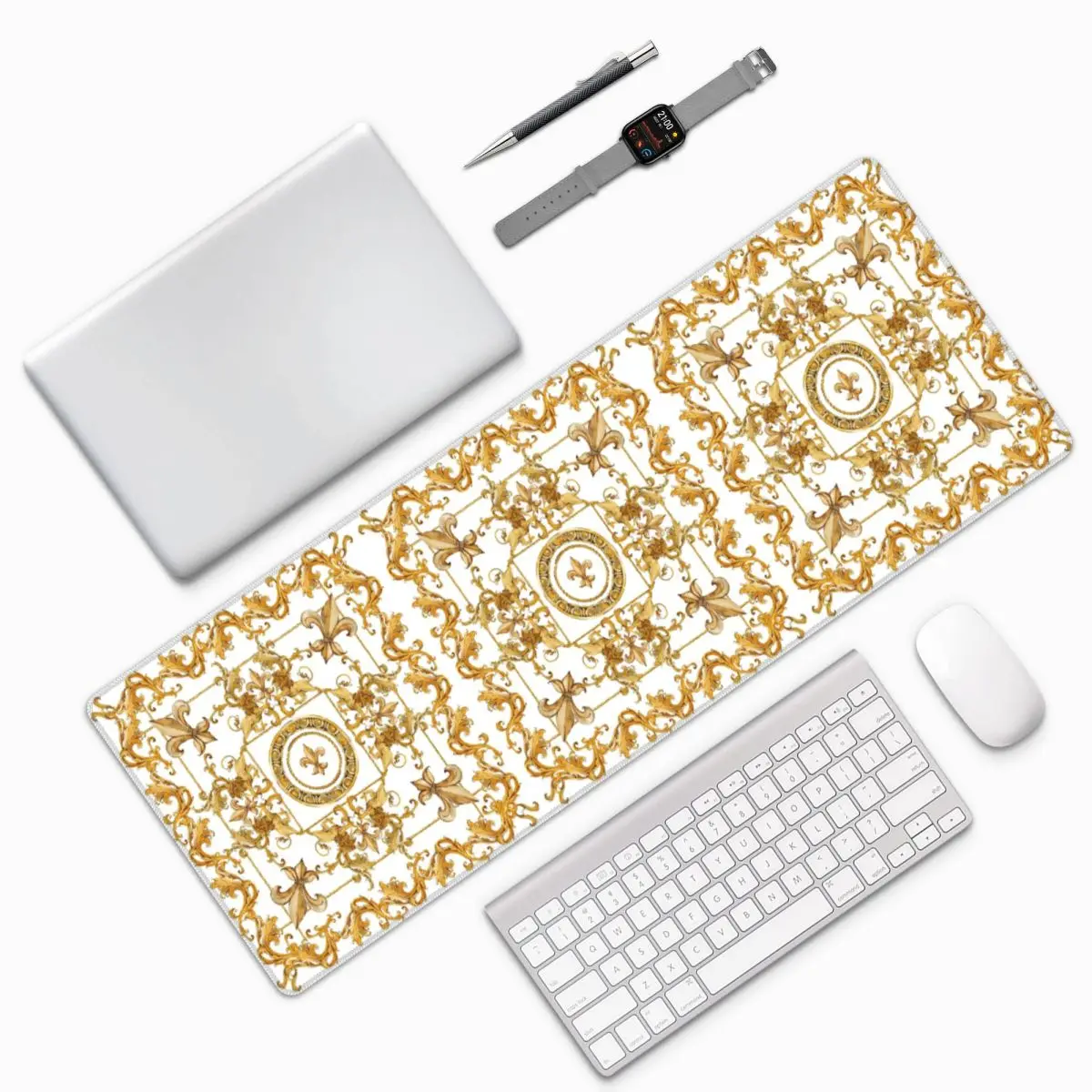 Golden Baroque And Damask Ornament Large Mouse Pad Computer Keyboard Mouse Mat Gaming PC Laptop Desk Mat Table Mats
