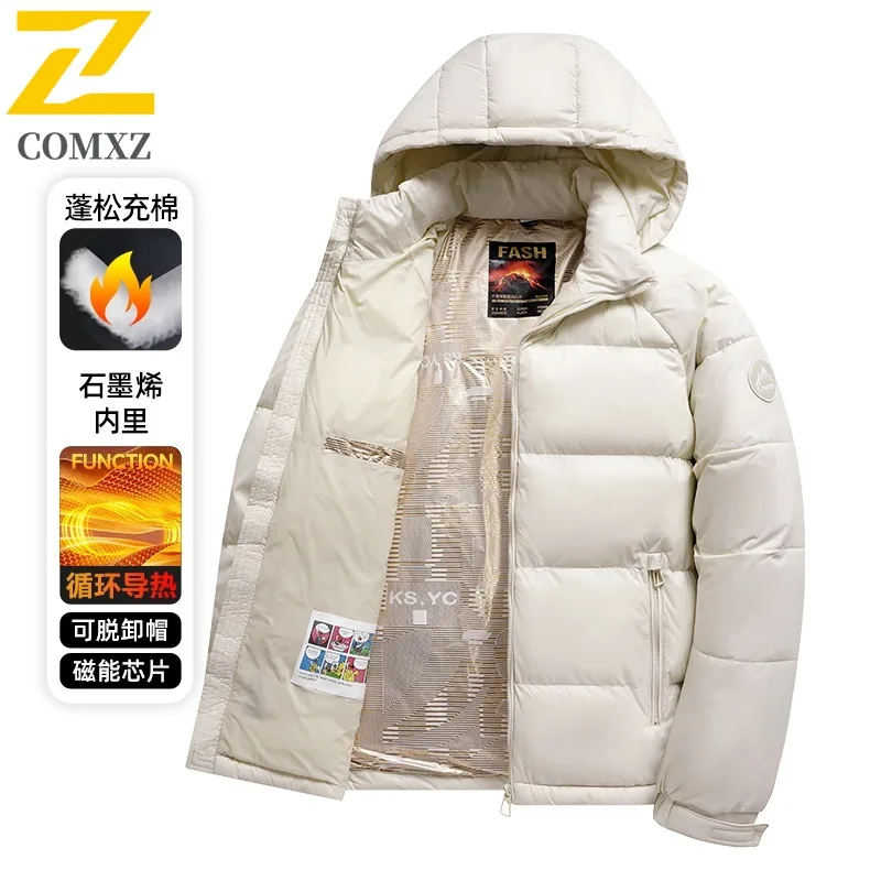 COMXZ Men's padded Clothes Autumn and Winter New Solid Color Casual Warm Windproof High-end Business Lapel Coat Fleece Jacket