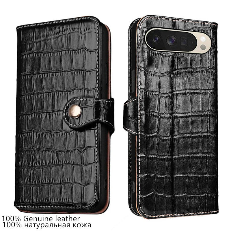 

100% Genuine Leather Crocodile Texture card Slot Wallet phone Cover For Google Pixel 10a 9a 8a 7a 6a 5a 5 6 7 8 9 10 Pro XL Case