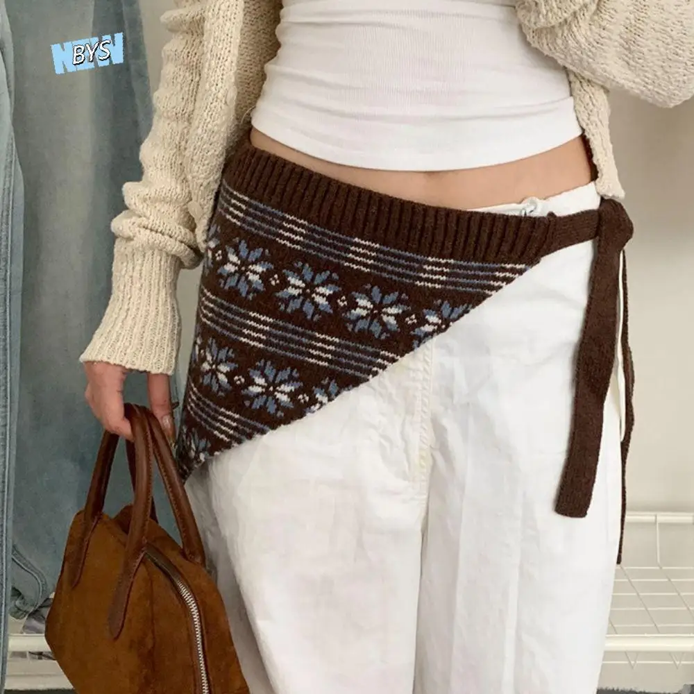 

Retro Bohemian Turban Knitted Triangle Headscarf Warm Printed Ethnic Style Waist Band Cummerbund Shawl Hip Scarf Autumn/winter