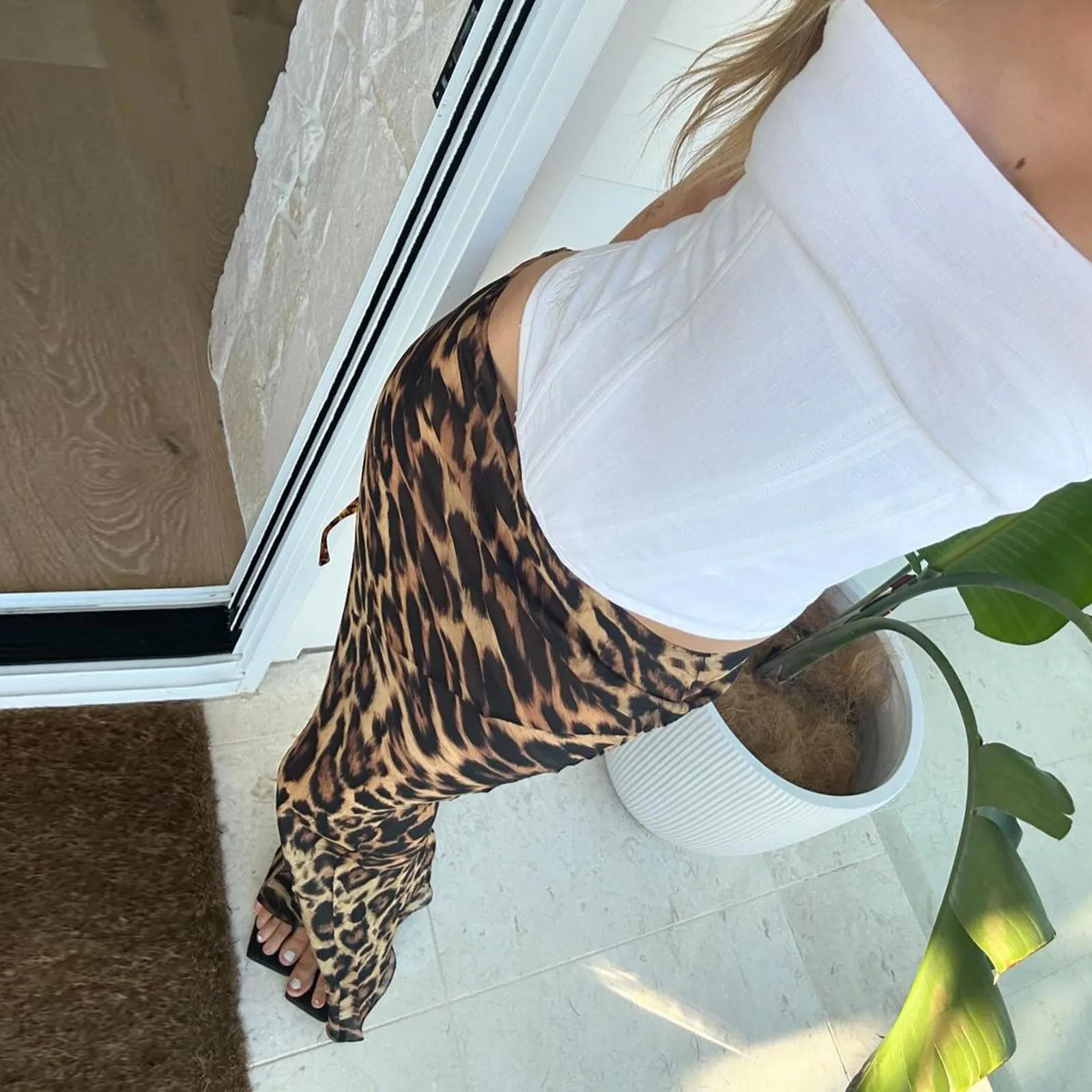 Saia comprida de leopardo feminina slim fit cetim de seda maxi, saia rabo de peixe, moda elegante, escritório verão