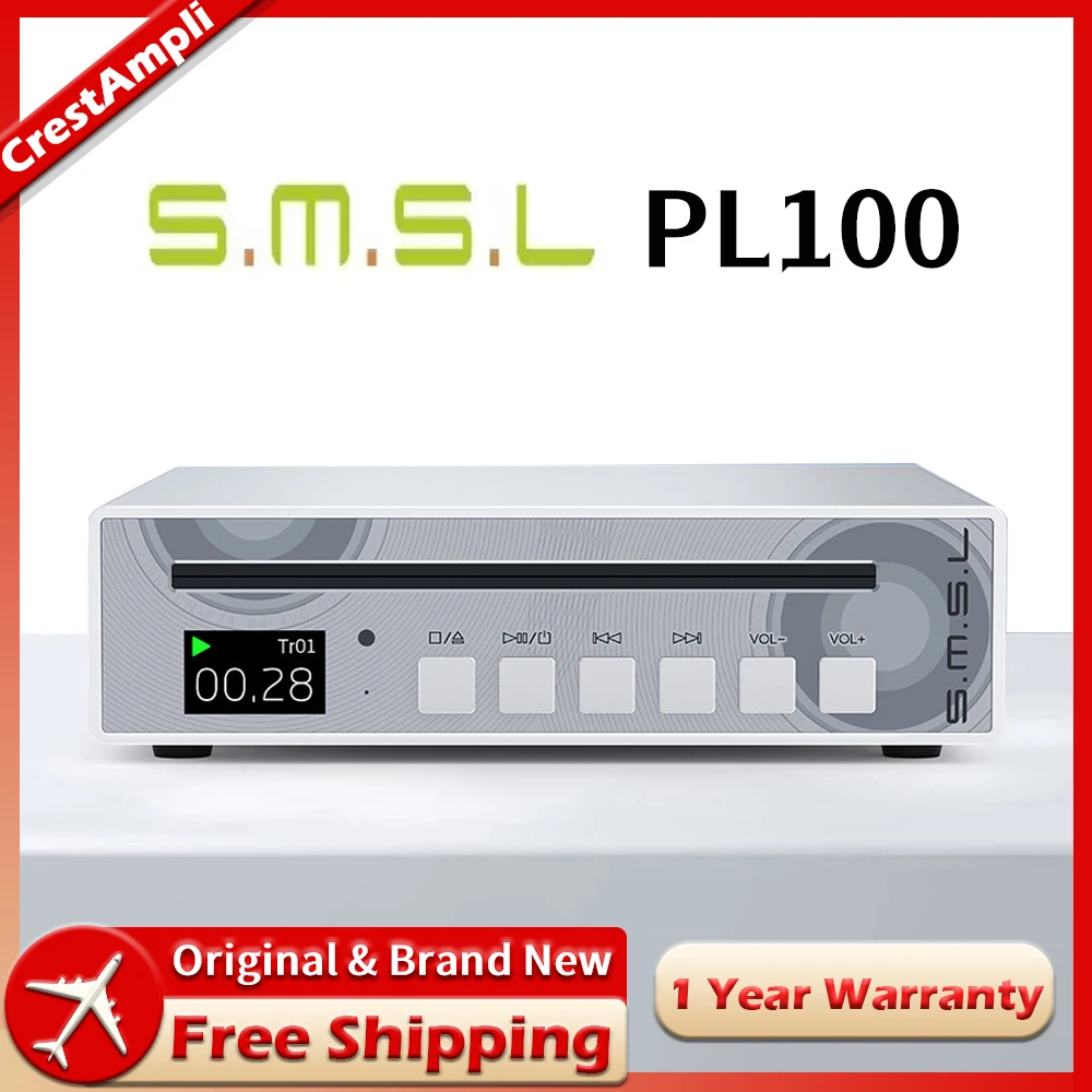 

SMSL PL100 Hi-res Audio CD Player Portable CS43131 support Optical Coaxial 32Ω/60mW 3.5mm Headphone Output With Remote Control