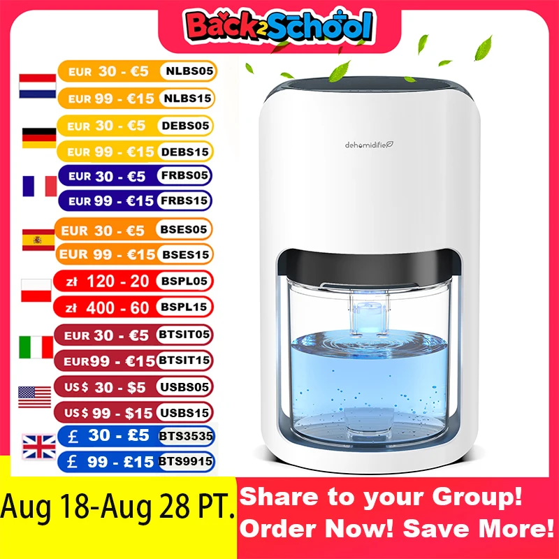 

Осушитель воздуха 1200 мл, 42 унции для спальни с автоматическим размораживанием, красочная подсветка, 480 кв. футов, шкаф для спальни, прицеп для автофургона