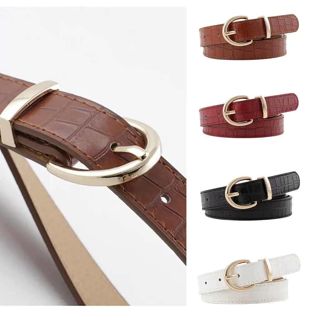 Women Slim Waist Alligator Pattern Gold Buckle Belt Elastic Skirt Buckle Needle Decoration Decoration Waist Jeans All-match X4Q3