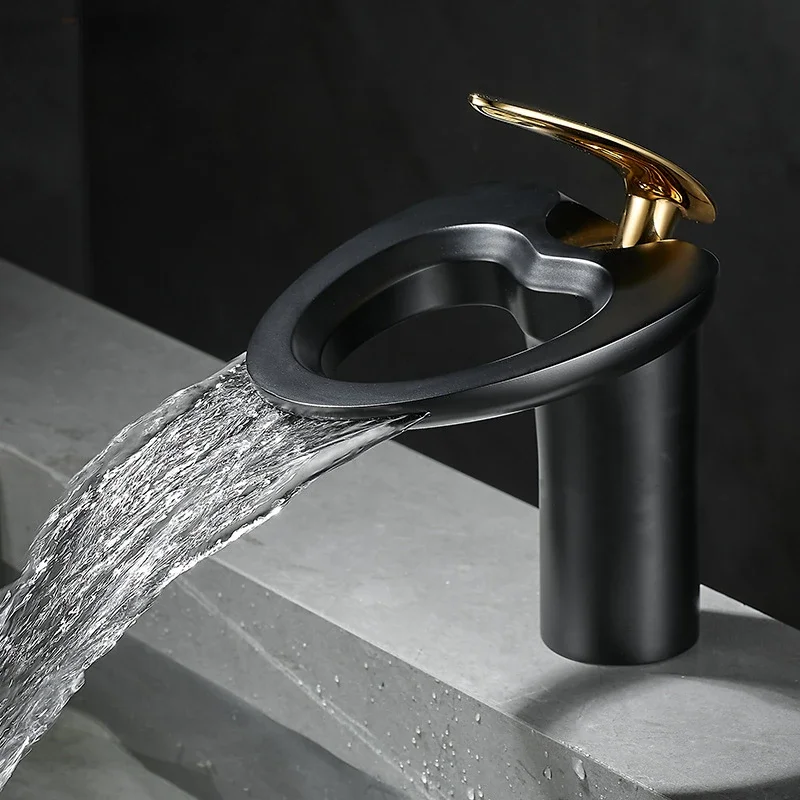 Waterfall single hole all copper hollow creative hot and cold water faucet bathroom household accessories