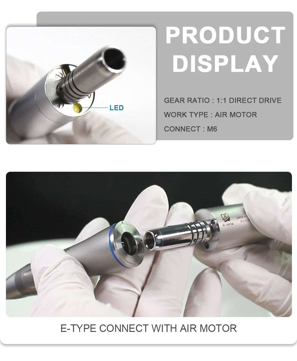 Dental Inner Water Air Motor Slow Speed Handpiece Parts AI-M204/M205 Non-LED Turbine Connector AI-M205LG LED Generator Series