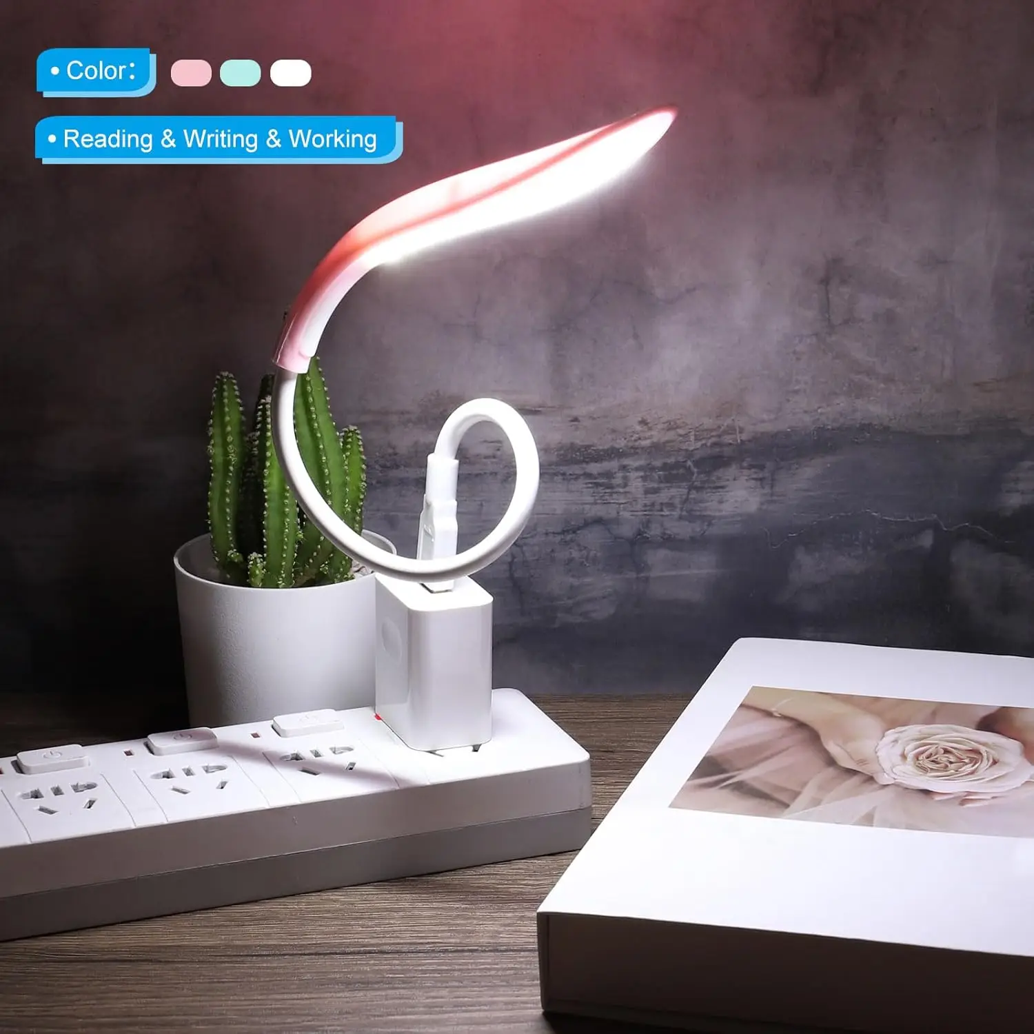 Plug Play USB Reading Light,Low Energy Led Table Lighting,No Flicker Flexible Adjustable Eye Friendly Protection Reading Lamp