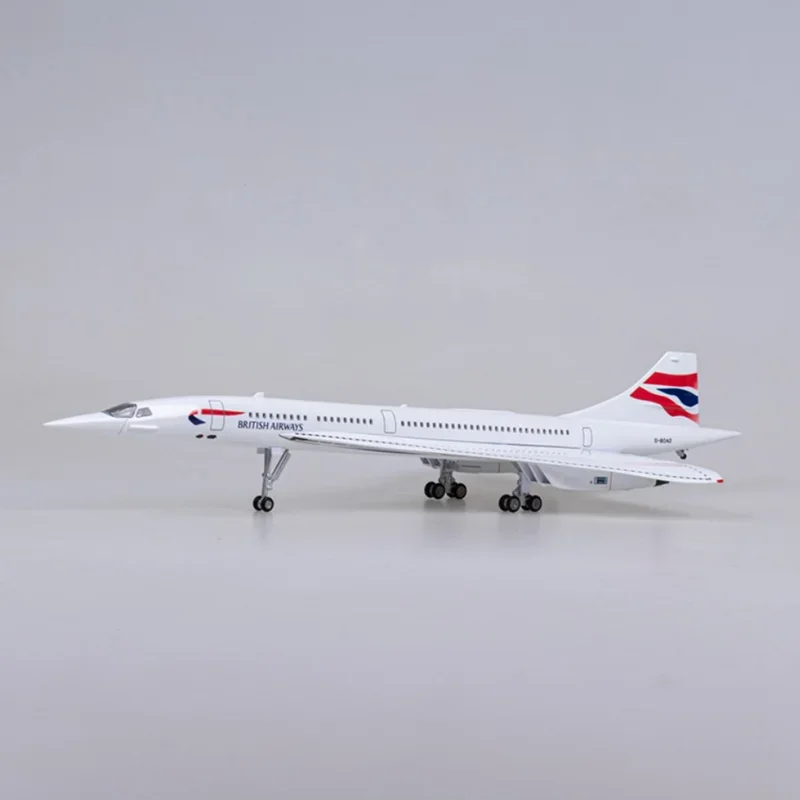 50CM 1/125 Scale Plane Concorde Air British Airways Airline Airplane Resin Aircraft with Lights Landing Gears Model Home Decor