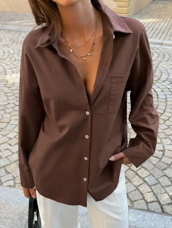 

2026 Spring/summer Women's Old Money Style Bamboo Cotton Loose Collar Shirt Top