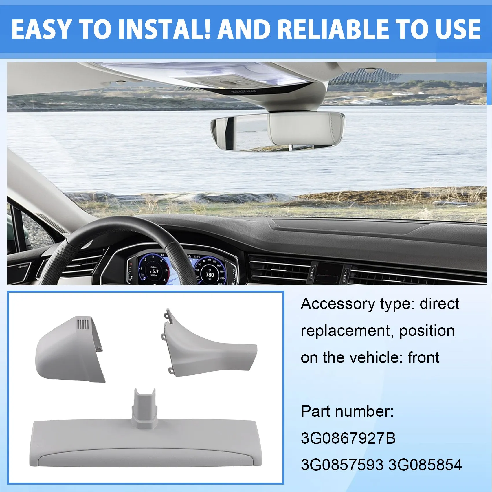 For VW Passat B8 Variant B8 Interior Internal Auto Dimming Rear View Mirror Cover 3G0867927B 3G0857593 3G0858548 view 6