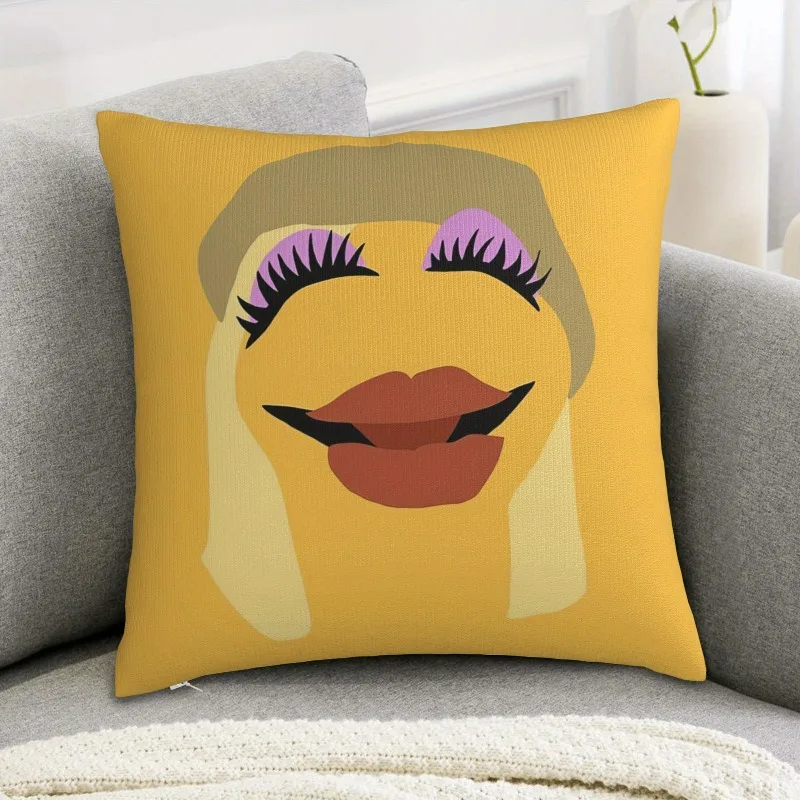 1pc Muppet Style Cartoon Face Pillow Cover, Yellow Character Design Cushion Case for Sofa Bedroom Home Decor Gift