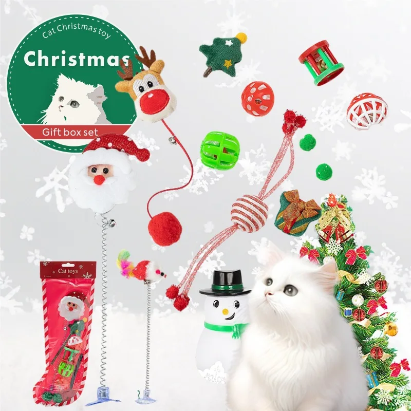 New Pet Christmas Cat Toy Interactive Puzzle Toy Gift Box Pet Toy Set Bell Combination Christmas Sock Elk Elderly Cat Toy Stick