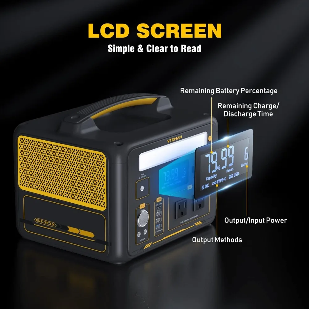 VTOMAN Jump 600X 600W Generador solar portátil con batería LiFePO4 de 299Wh y salida de onda sinusoidal pura