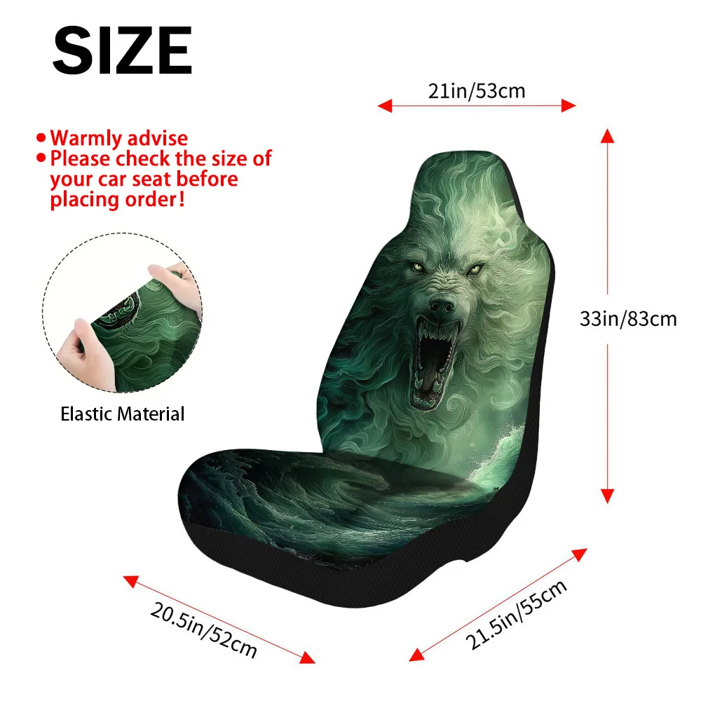 2pcs Green Fiery Wolf Waves Car Seat Covers Compatible For Most Cars, Trucks, Vans, SUVs - Fit Front Seat Protectors With Wolf &