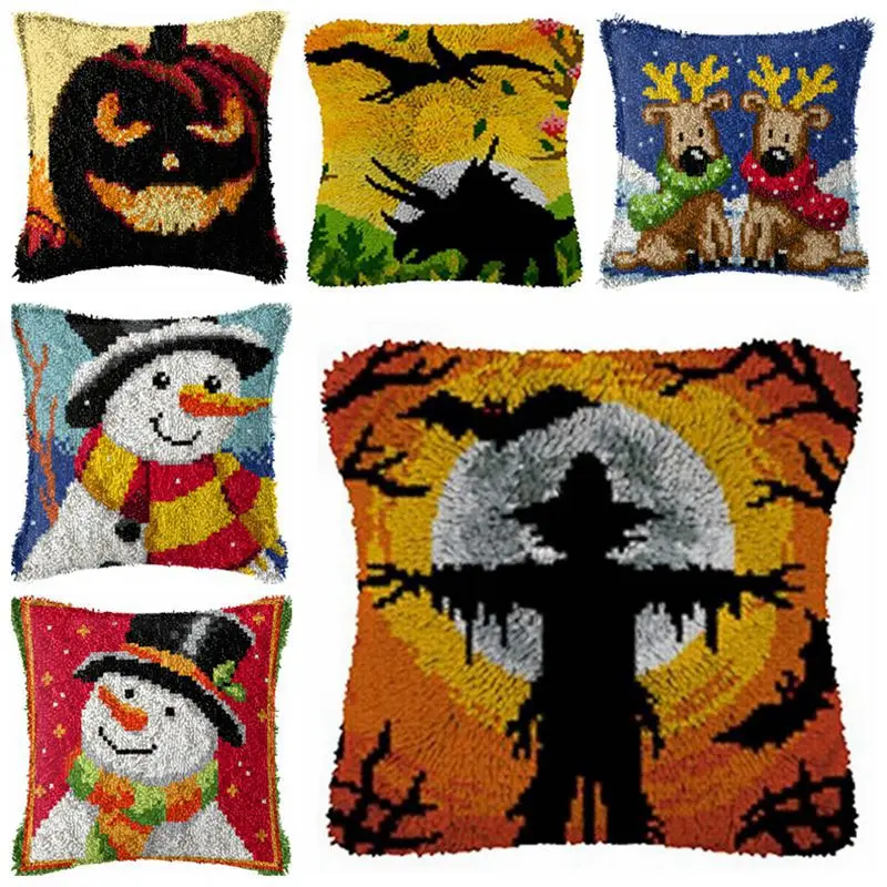 Halloween Segment Embroidery Materials Package Latch Hook Kits DIY Christmas Pillow Crochet Supplies Handcraft Cross Stitch Kit