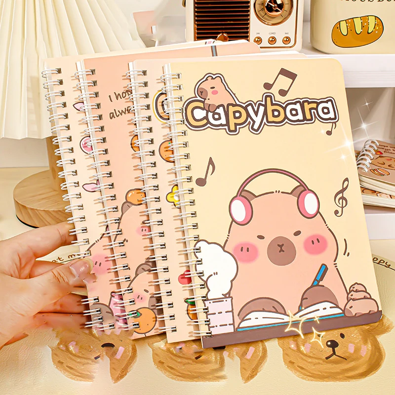 Modny, zagęszczony wodoodporny notatnik Cartoon Capybara Line Circle Cute Diary Book Exam Preparation Resource Organizer Notebook