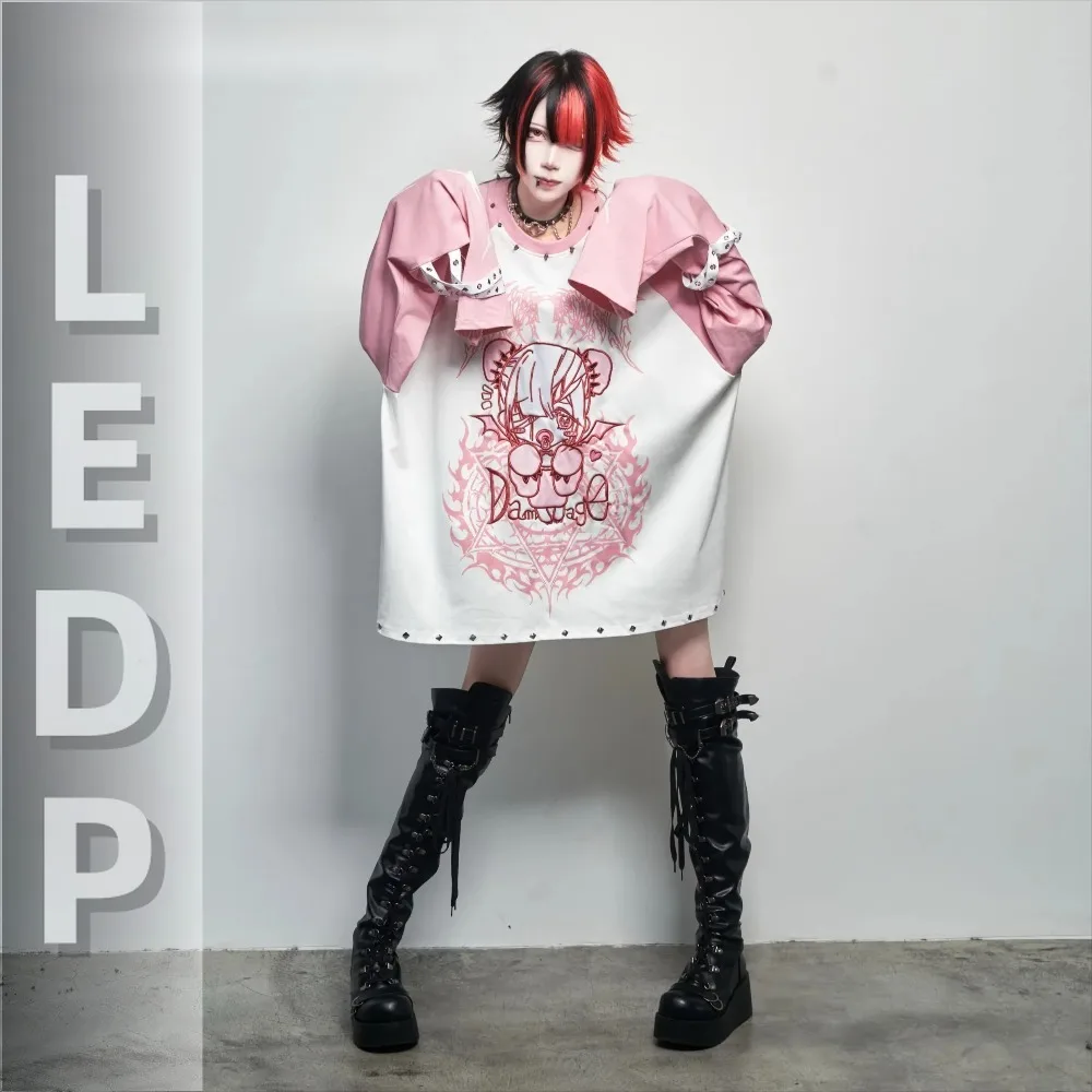 IMU Subculture Mine Dark Gothic Anime Print Long-sleeve T-shirt  Autumn Girl's Sweet Cool Oversized T-shirt, Casual Top for Wome