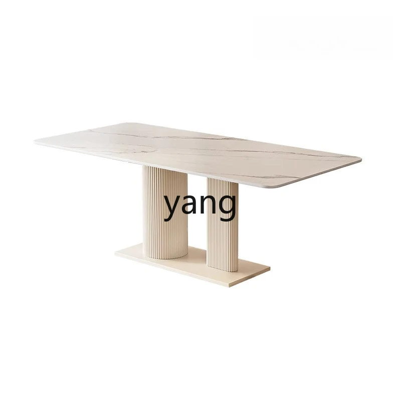 LMM cream wind rock board dining table small household modern simple light luxury rectangular white dining table and chairs