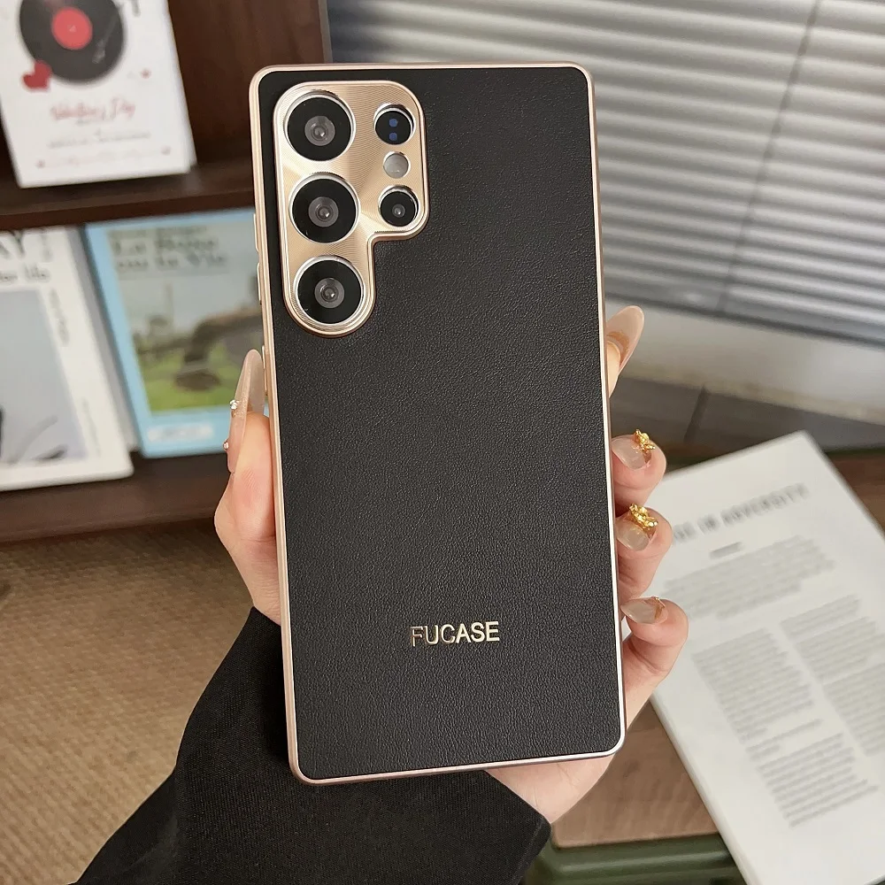 Luxuriöse Schlichte Leder-Handyhülle für Samsung Galaxy S26 S25 S24 Ultra Plus Kameraschutz Stoßfeste Rückabdeckung