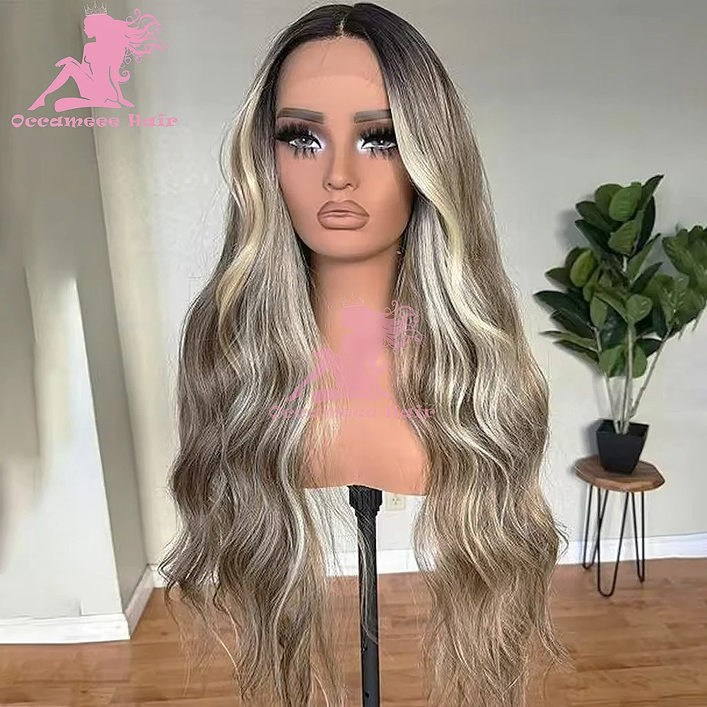 Perruque Full Lace Wig Body Wave brésilienne naturelle, cheveux humains, balayage blond, pre-plucked, pour femmes